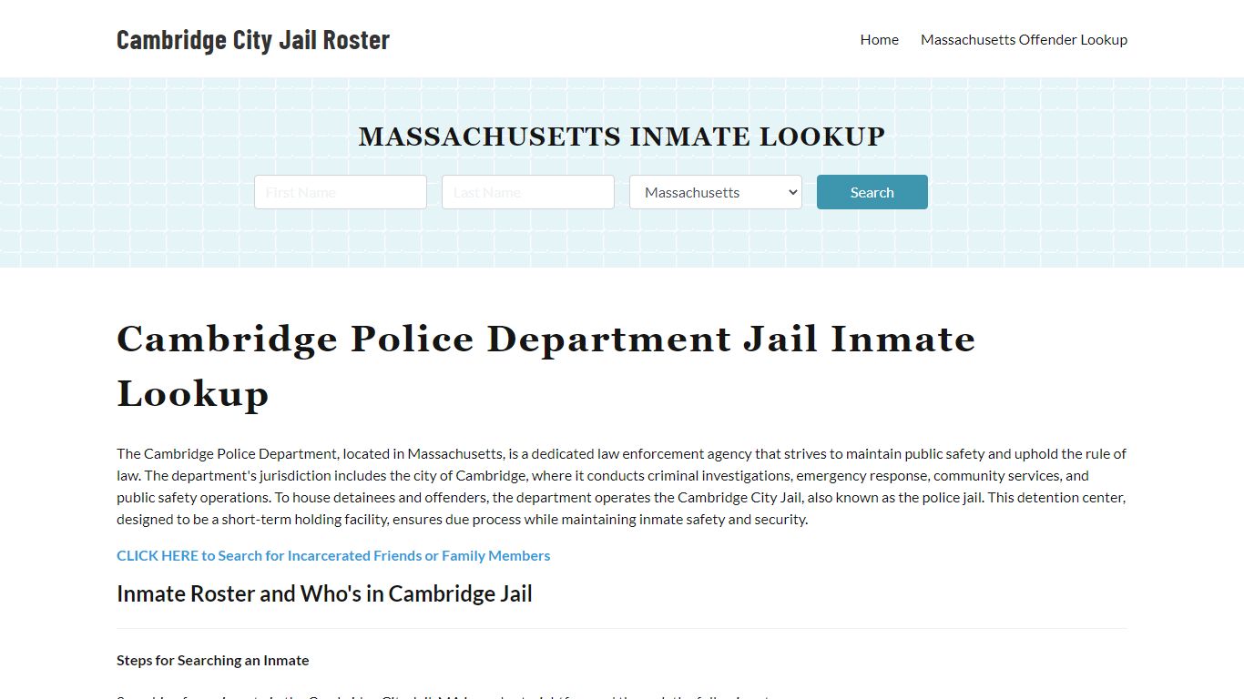 Cambridge Police Department & City Jail, MA Inmate Roster, Arrests ...