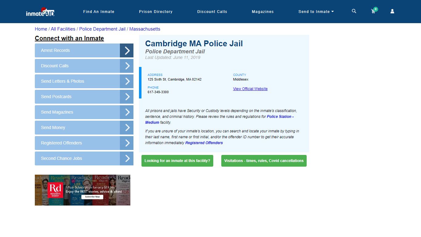 Cambridge MA Police Jail & Inmate Search - Cambridge, MA