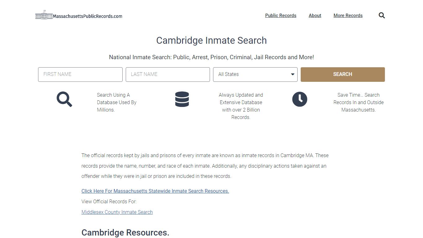 Cambridge Inmate Search - Massachusetts public records